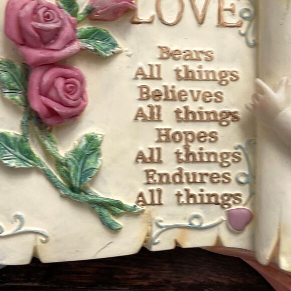 Vintage Cherub Wall Plaque 3D Angels Holding Love Scroll Art Hanging Decor - Picture 7 of 8